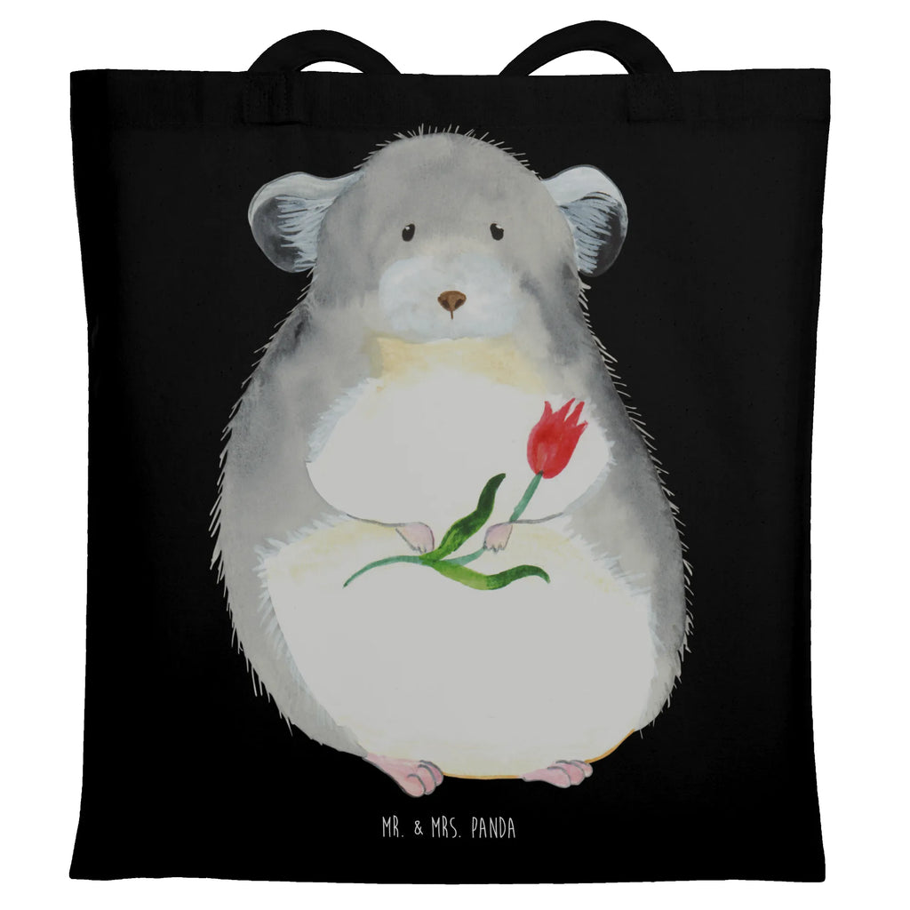 Tragetasche Chinchilla mit Blume Beuteltasche, Beutel, Einkaufstasche, Jutebeutel, Stoffbeutel, Tasche, Shopper, Umhängetasche, Strandtasche, Schultertasche, Stofftasche, Tragetasche, Badetasche, Jutetasche, Einkaufstüte, Laptoptasche, Tiermotive, Gute Laune, lustige Sprüche, Tiere, Chinchilla, Chinchillas, Liebeskummer, Kummer, Depressionen, traurig sein, Chaos, Glücklichsein, Büro, Büroalltag