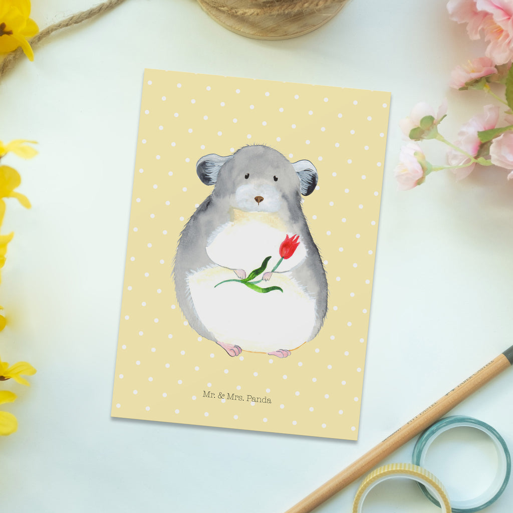 Postkarte Chinchilla Blume Postkarte, Karte, Geschenkkarte, Grußkarte, Einladung, Ansichtskarte, Geburtstagskarte, Einladungskarte, Dankeskarte, Ansichtskarten, Einladung Geburtstag, Einladungskarten Geburtstag, Tiermotive, Gute Laune, lustige Sprüche, Tiere, Chinchilla, Chinchillas, Liebeskummer, Kummer, Depressionen, traurig sein, Chaos, Glücklichsein, Büro, Büroalltag