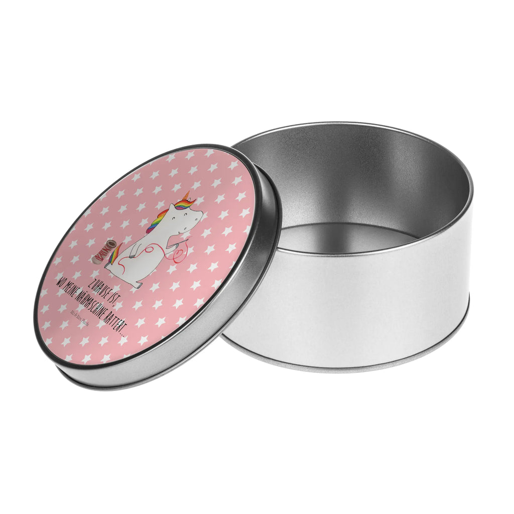 Blechdose rund Einhorn Näherin Metalldose, Keksdose, Dose, Vorratsdose, Geschenkbox, Lunchbox, Aufbewahrungsbox, Vorratsdosen, Metallkiste, Metallbox, Metallboxen, Aufbewahrungskiste, Geschenkkiste, Blechdosen mit Deckel, Metallkiste mit Deckel, Vorratsdosen mit Deckel, Metall Dose, Einhorn, Einhörner, Einhorn Deko, Pegasus, Unicorn, Näherin, nähen, Mädchen, Freundin, Häkeln, Stricken, basteln, Nähzimmer