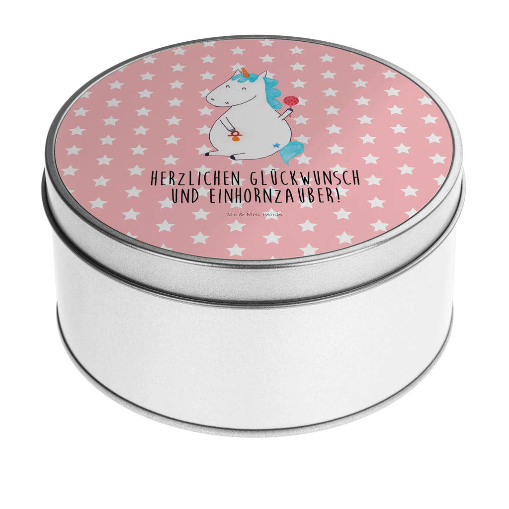 Blechdose rund Einhorn Baby Metalldose, Keksdose, Dose, Vorratsdose, Geschenkbox, Lunchbox, Aufbewahrungsbox, Vorratsdosen, Metallkiste, Metallbox, Metallboxen, Aufbewahrungskiste, Geschenkkiste, Blechdosen mit Deckel, Metallkiste mit Deckel, Vorratsdosen mit Deckel, Metall Dose, Einhorn, Einhörner, Einhorn Deko, Unicorn, Mutter, Geburt, Geburtstag, erstes Kind, Baby, Babyglück, Nachwuchs, Eltern, Party, Kind, Schnuller