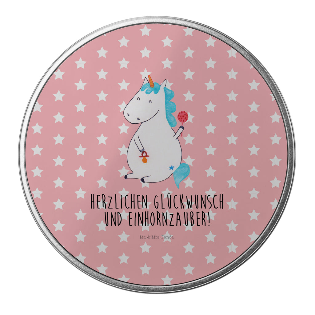 Blechdose rund Einhorn Baby Metalldose, Keksdose, Dose, Vorratsdose, Geschenkbox, Lunchbox, Aufbewahrungsbox, Vorratsdosen, Metallkiste, Metallbox, Metallboxen, Aufbewahrungskiste, Geschenkkiste, Blechdosen mit Deckel, Metallkiste mit Deckel, Vorratsdosen mit Deckel, Metall Dose, Einhorn, Einhörner, Einhorn Deko, Pegasus, Unicorn, Mutter, Geburt, Geburtstag, erstes Kind, Baby, Babyglück, Nachwuchs, Eltern, Party, Kind, Schnuller