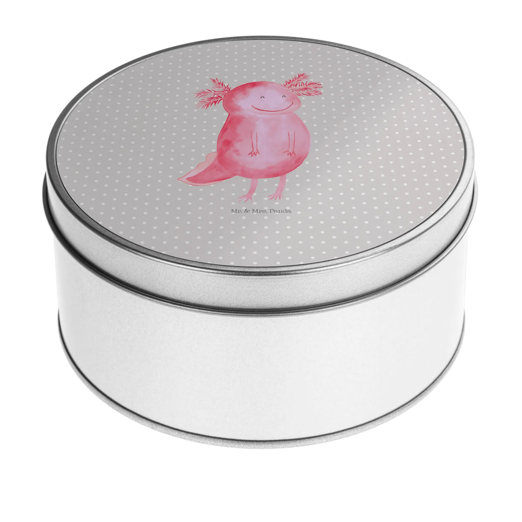 Blechdose rund Axolotl Glücklich Metalldose, Keksdose, Dose, Vorratsdose, Geschenkbox, Lunchbox, Aufbewahrungsbox, Vorratsdosen, Metallkiste, Metallbox, Metallboxen, Aufbewahrungskiste, Geschenkkiste, Blechdosen mit Deckel, Metallkiste mit Deckel, Vorratsdosen mit Deckel, Metall Dose, Axolotl, Molch, Axolot, Schwanzlurch, Lurch, Lurche, Motivation, gute Laune