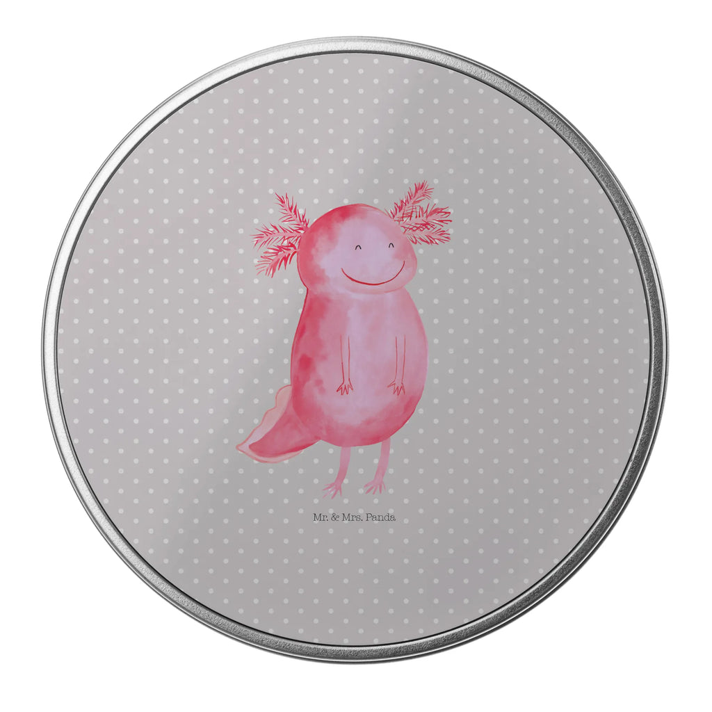 Blechdose rund Axolotl Glücklich Metalldose, Keksdose, Dose, Vorratsdose, Geschenkbox, Lunchbox, Aufbewahrungsbox, Vorratsdosen, Metallkiste, Metallbox, Metallboxen, Aufbewahrungskiste, Geschenkkiste, Blechdosen mit Deckel, Metallkiste mit Deckel, Vorratsdosen mit Deckel, Metall Dose, Axolotl, Molch, Axolot, Schwanzlurch, Lurch, Lurche, Motivation, gute Laune