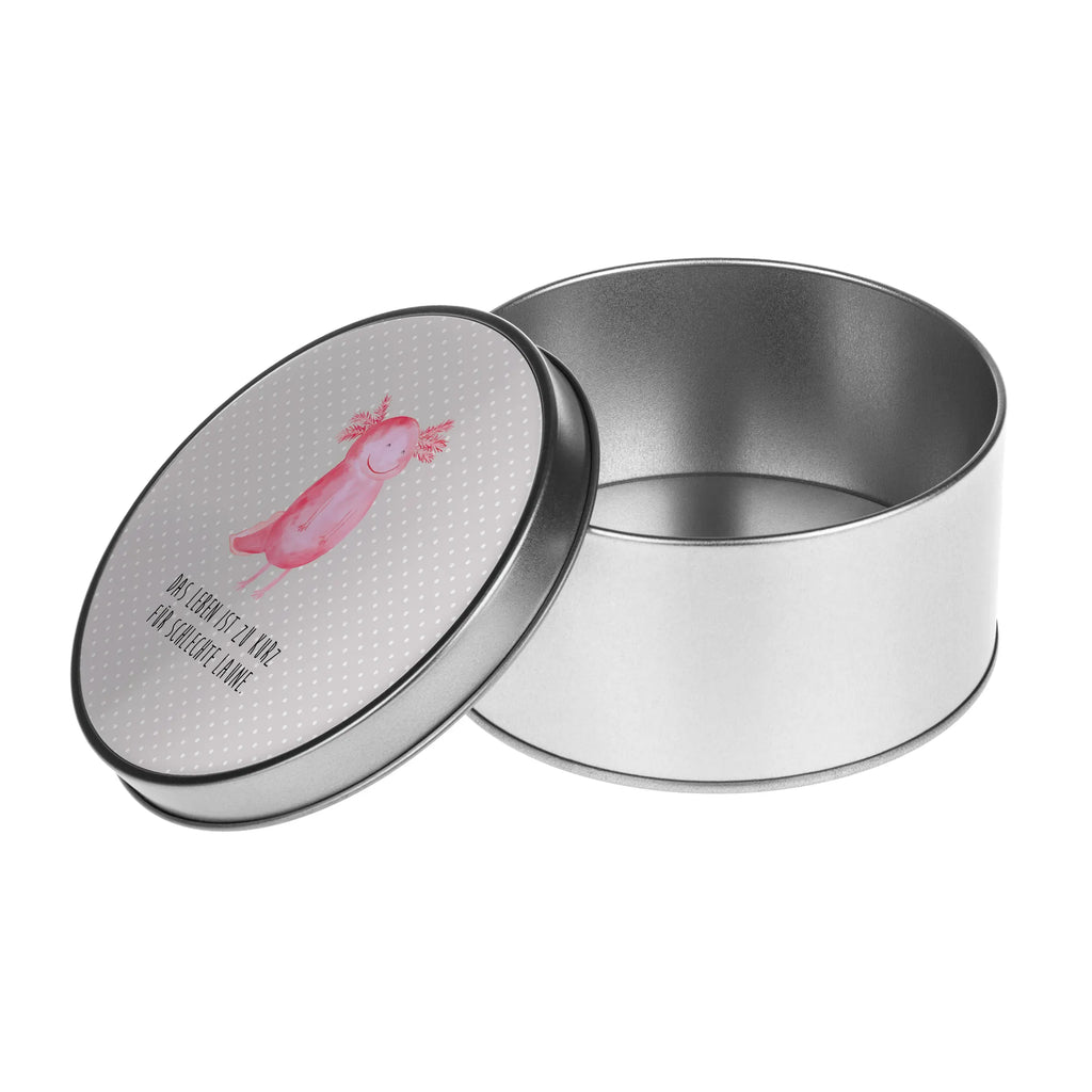 Blechdose rund Axolotl Glücklich Metalldose, Keksdose, Dose, Vorratsdose, Geschenkbox, Lunchbox, Aufbewahrungsbox, Vorratsdosen, Metallkiste, Metallbox, Metallboxen, Aufbewahrungskiste, Geschenkkiste, Blechdosen mit Deckel, Metallkiste mit Deckel, Vorratsdosen mit Deckel, Metall Dose, Axolotl, Molch, Axolot, Schwanzlurch, Lurch, Lurche, Motivation, gute Laune