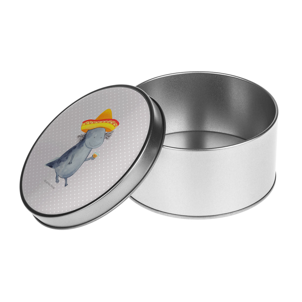 Blechdose rund Axolotl Tequila Metalldose, Keksdose, Dose, Vorratsdose, Geschenkbox, Lunchbox, Aufbewahrungsbox, Vorratsdosen, Metallkiste, Metallbox, Metallboxen, Aufbewahrungskiste, Geschenkkiste, Blechdosen mit Deckel, Metallkiste mit Deckel, Vorratsdosen mit Deckel, Metall Dose, Axolotl, Molch, Mexico, Mexiko, Sombrero, Zitrone, Tequila, Motivation, Spruch, Schwanzlurch, Lurch, Lurche, Axolot, Feuerdrache, Feuersalamander