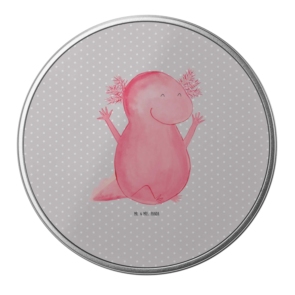 Blechdose rund Axolotl Hurra Metalldose, Keksdose, Dose, Vorratsdose, Geschenkbox, Lunchbox, Aufbewahrungsbox, Vorratsdosen, Metallkiste, Metallbox, Metallboxen, Aufbewahrungskiste, Geschenkkiste, Blechdosen mit Deckel, Metallkiste mit Deckel, Vorratsdosen mit Deckel, Metall Dose, Axolotl, Molch, Axolot, Schwanzlurch, Lurch, Lurche, fröhlich, Spaß, Freude, Motivation, Zufriedenheit