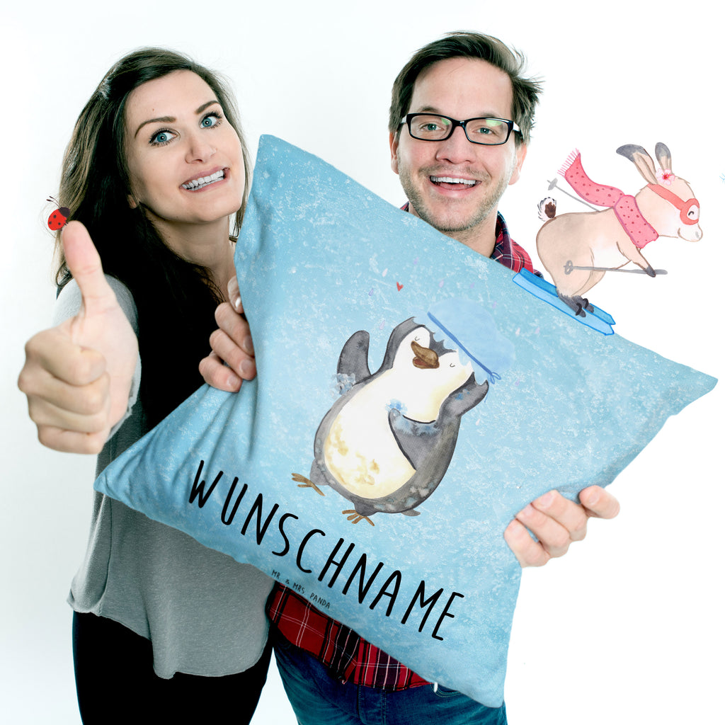 Personalisiertes Kissen Pinguin duscht Kissen, personalisiert, Name, Wunschname, bedrucken, Kopfkissen, Pinguin, Pinguine, Dusche, duschen, Lebensmotto, Motivation, Neustart, Neuanfang, glücklich sein