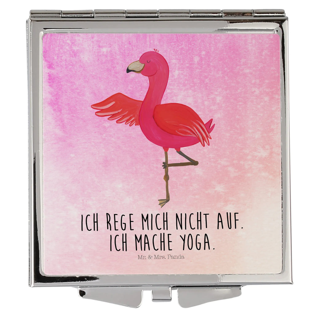 Handtaschenspiegel quadratisch Flamingo Yoga Spiegel, Handtasche, Quadrat, silber, schminken, Schminkspiegel, Flamingo, Vogel, Yoga, Namaste, Achtsamkeit, Yoga-Übung, Entspannung, Ärger, Aufregen, Tiefenentspannung