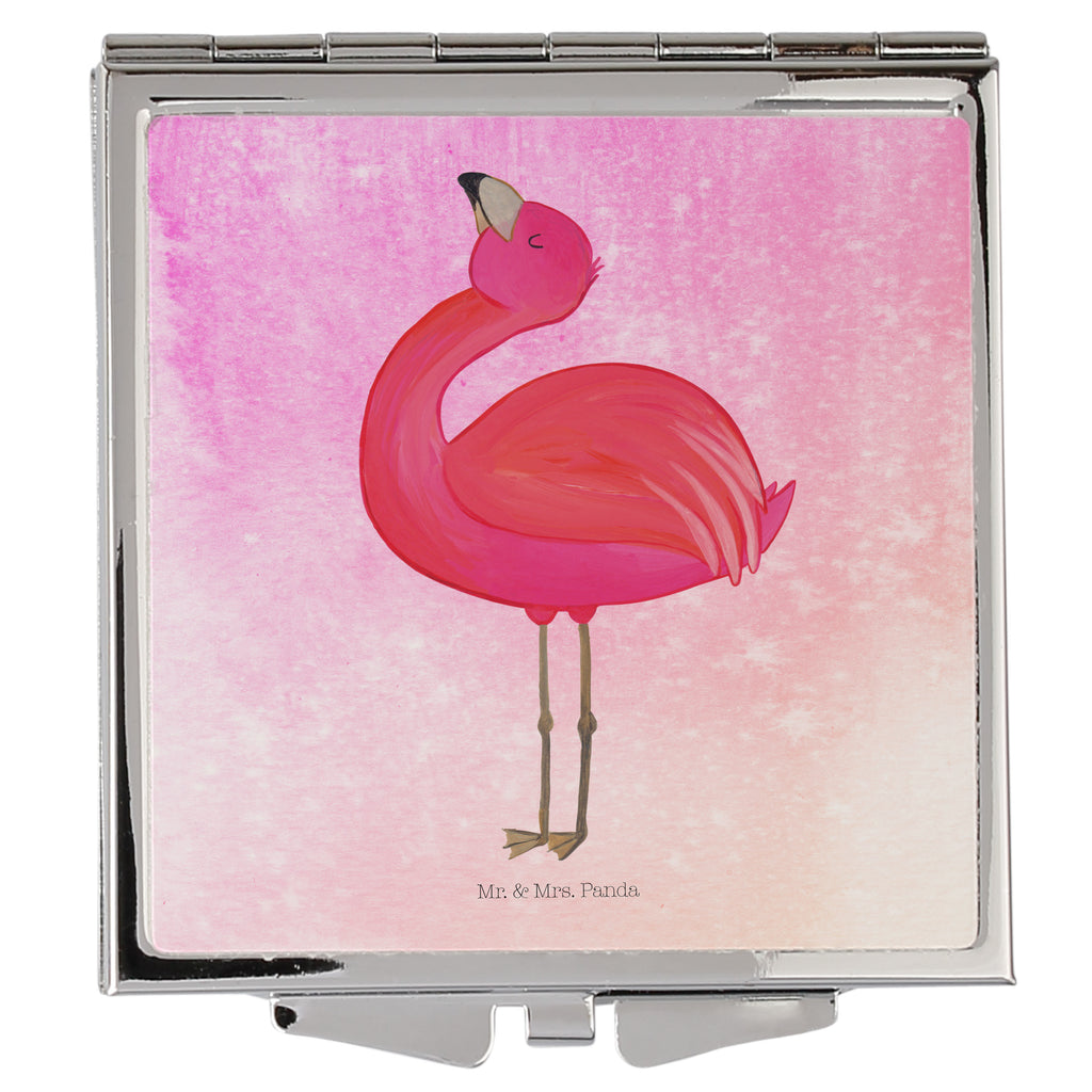 Handtaschenspiegel quadratisch Flamingo Stolz Spiegel, Handtasche, Quadrat, silber, schminken, Schminkspiegel, Flamingo, stolz, Freude, Selbstliebe, Selbstakzeptanz, Freundin, beste Freundin, Tochter, Mama, Schwester