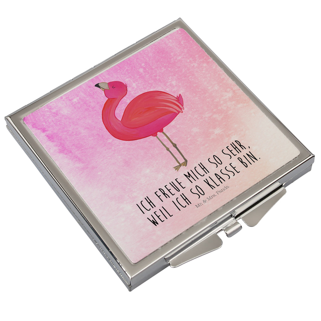 Handtaschenspiegel quadratisch Flamingo Stolz Spiegel, Handtasche, Quadrat, silber, schminken, Schminkspiegel, Flamingo, stolz, Freude, Selbstliebe, Selbstakzeptanz, Freundin, beste Freundin, Tochter, Mama, Schwester