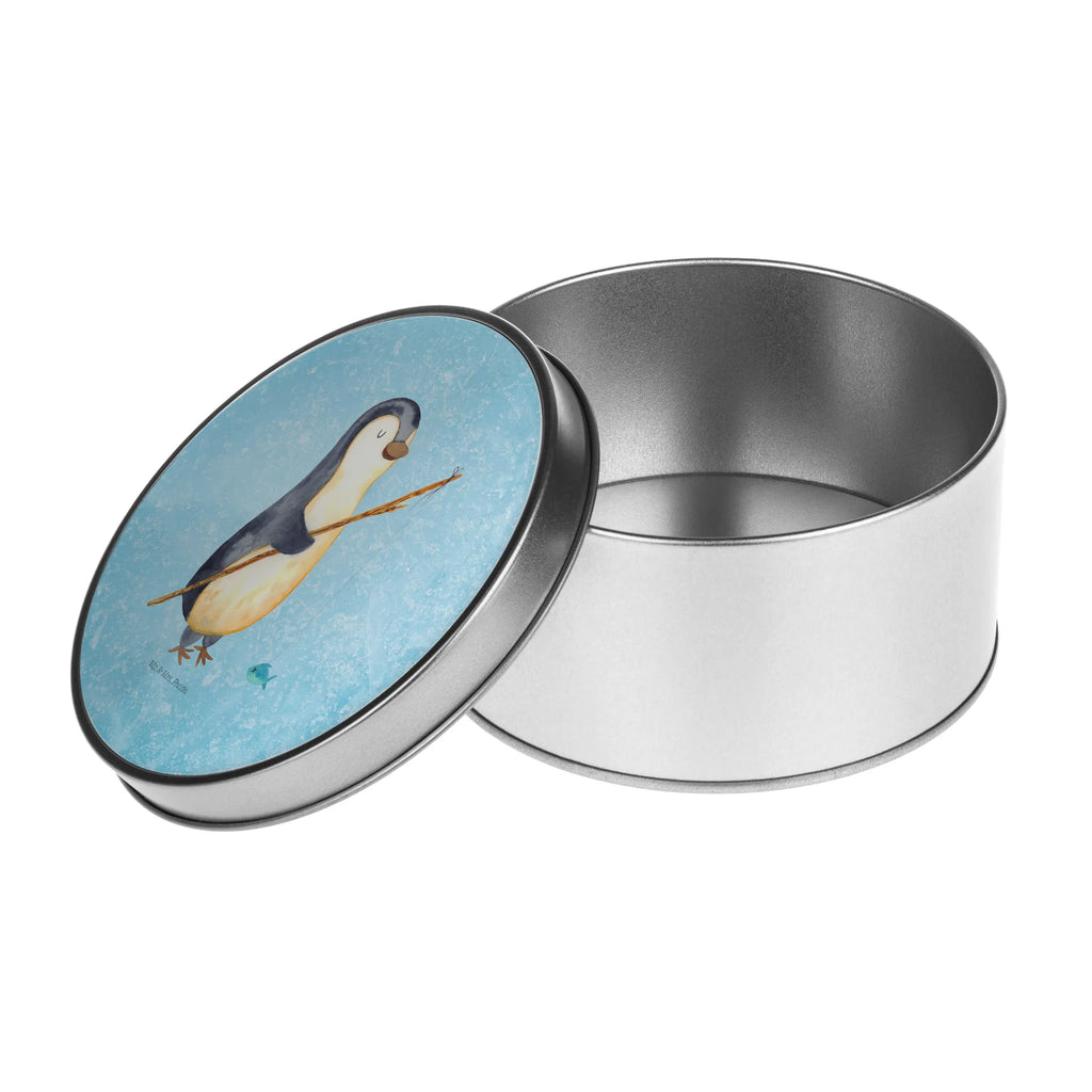 Blechdose rund Pinguin Angler Metalldose, Keksdose, Dose, Vorratsdose, Geschenkbox, Lunchbox, Aufbewahrungsbox, Vorratsdosen, Metallkiste, Metallbox, Metallboxen, Aufbewahrungskiste, Geschenkkiste, Blechdosen mit Deckel, Metallkiste mit Deckel, Vorratsdosen mit Deckel, Metall Dose, Pinguin, Pinguine, Angeln, Angler, Tagträume, Hobby, Plan, Planer, Tagesplan, Neustart, Motivation, Geschenk, Freundinnen, Geschenkidee, Urlaub, Wochenende