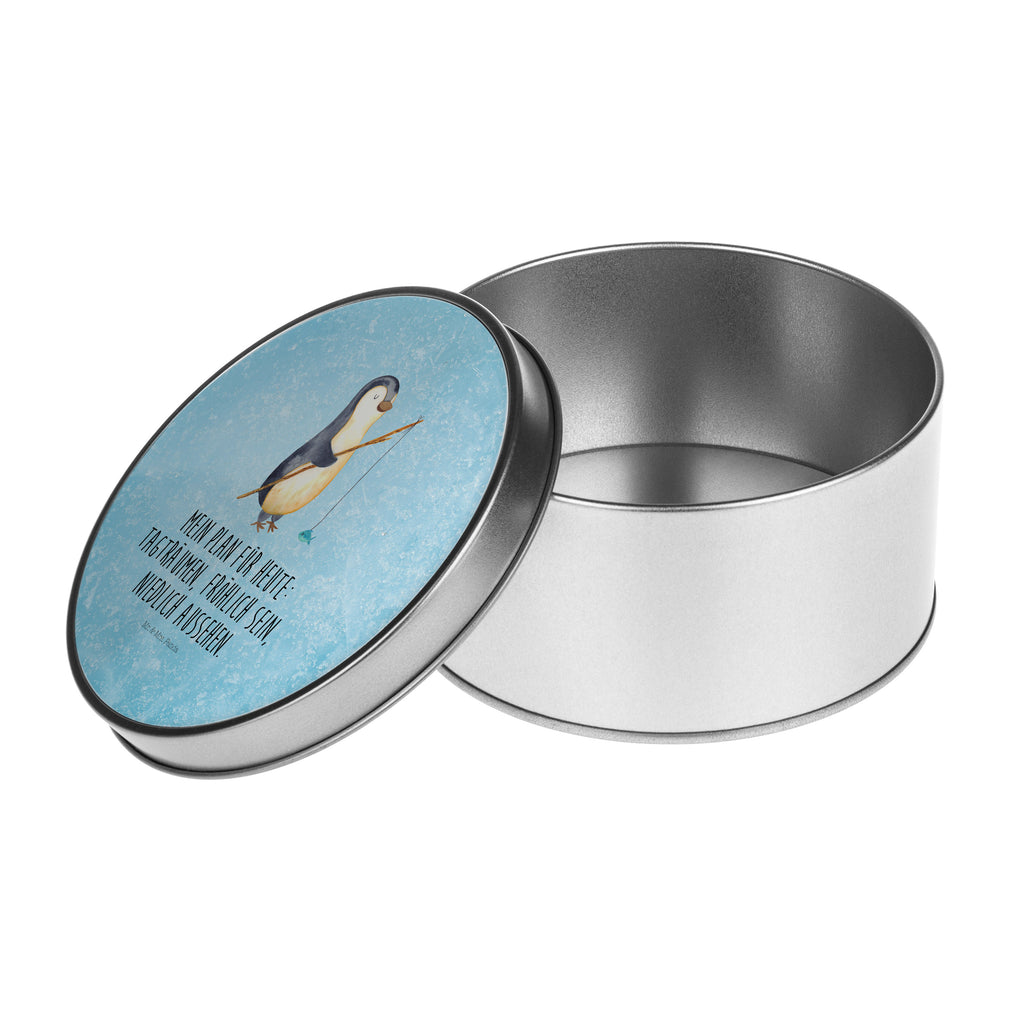 Blechdose rund Pinguin Angler Metalldose, Keksdose, Dose, Vorratsdose, Geschenkbox, Lunchbox, Aufbewahrungsbox, Vorratsdosen, Metallkiste, Metallbox, Metallboxen, Aufbewahrungskiste, Geschenkkiste, Blechdosen mit Deckel, Metallkiste mit Deckel, Vorratsdosen mit Deckel, Metall Dose, Pinguin, Pinguine, Angeln, Angler, Tagträume, Hobby, Plan, Planer, Tagesplan, Neustart, Motivation, Geschenk, Freundinnen, Geschenkidee, Urlaub, Wochenende