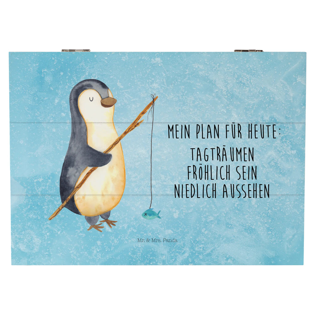 Holzkiste Pinguin Angler Holzkiste, Kiste, Schatzkiste, Truhe, Schatulle, XXL, Erinnerungsbox, Erinnerungskiste, Dekokiste, Aufbewahrungsbox, Geschenkbox, Geschenkdose, Pinguin, Pinguine, Angeln, Angler, Tagträume, Hobby, Plan, Planer, Tagesplan, Neustart, Motivation, Geschenk, Freundinnen, Geschenkidee, Urlaub, Wochenende