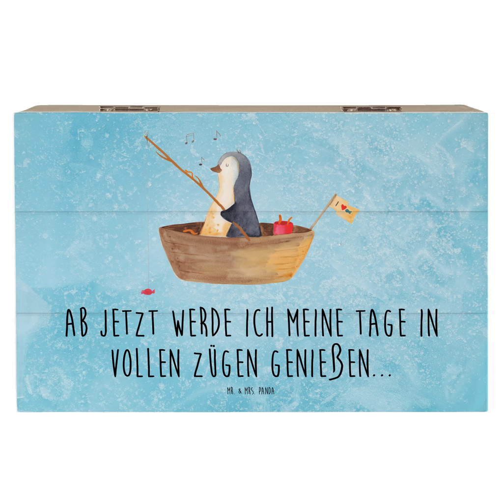 Holzkiste Pinguin Angelboot Holzkiste, Kiste, Schatzkiste, Truhe, Schatulle, XXL, Erinnerungsbox, Erinnerungskiste, Dekokiste, Aufbewahrungsbox, Geschenkbox, Geschenkdose, Pinguin, Pinguine, Angeln, Boot, Angelboot, Lebenslust, Leben, genießen, Motivation, Neustart, Neuanfang, Trennung, Scheidung, Geschenkidee Liebeskummer