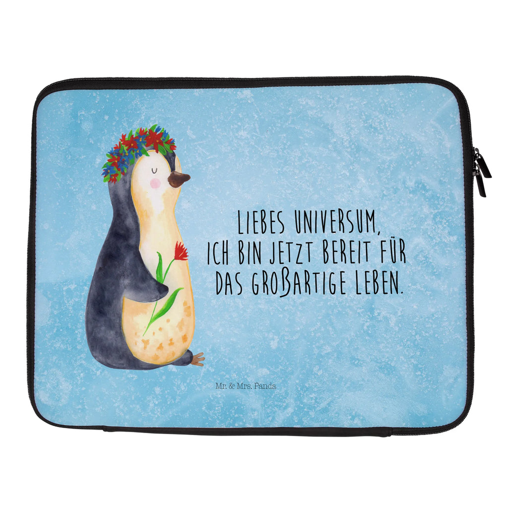 Notebook Tasche Pinguin Blumen Notebook Tasche, Laptop, Computertasche, Tasche, Notebook-Tasche, Notebook-Reisehülle, Notebook Schutz, Pinguin, Pinguine, Blumenkranz, Universum, Leben, Wünsche, Ziele, Lebensziele, Motivation, Lebenslust, Liebeskummer, Geschenkidee