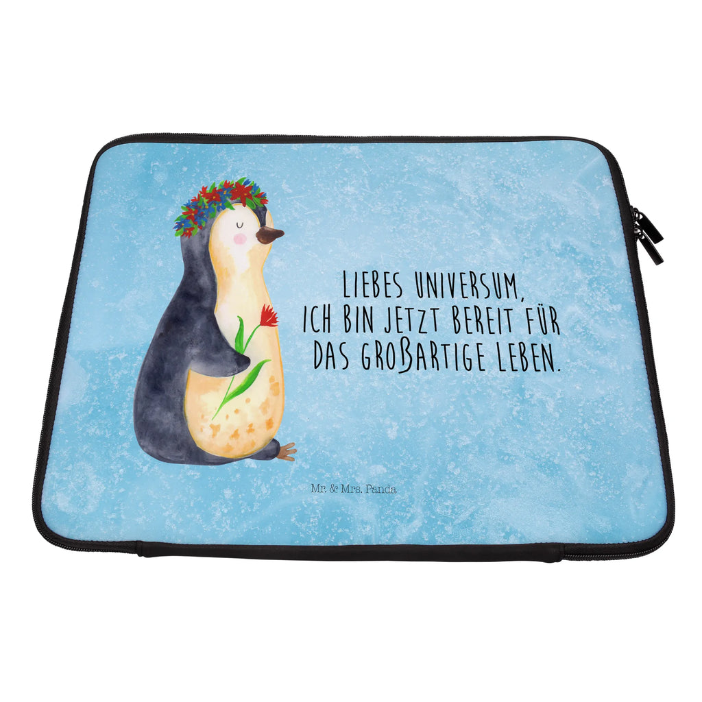 Notebook Tasche Pinguin Blumen Notebook Tasche, Laptop, Computertasche, Tasche, Notebook-Tasche, Notebook-Reisehülle, Notebook Schutz, Pinguin, Pinguine, Blumenkranz, Universum, Leben, Wünsche, Ziele, Lebensziele, Motivation, Lebenslust, Liebeskummer, Geschenkidee