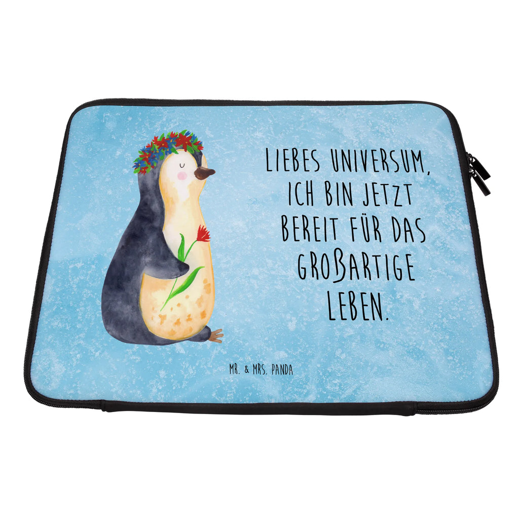 Notebook Tasche Pinguin Blumen Notebook Tasche, Laptop, Computertasche, Tasche, Notebook-Tasche, Notebook-Reisehülle, Notebook Schutz, Pinguin, Pinguine, Blumenkranz, Universum, Leben, Wünsche, Ziele, Lebensziele, Motivation, Lebenslust, Liebeskummer, Geschenkidee