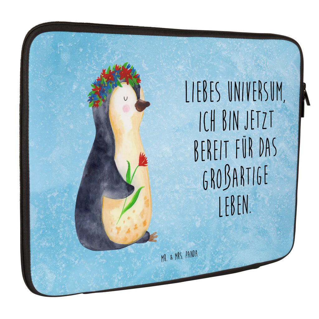 Notebook Tasche Pinguin Blumen Notebook Tasche, Laptop, Computertasche, Tasche, Notebook-Tasche, Notebook-Reisehülle, Notebook Schutz, Pinguin, Pinguine, Blumenkranz, Universum, Leben, Wünsche, Ziele, Lebensziele, Motivation, Lebenslust, Liebeskummer, Geschenkidee