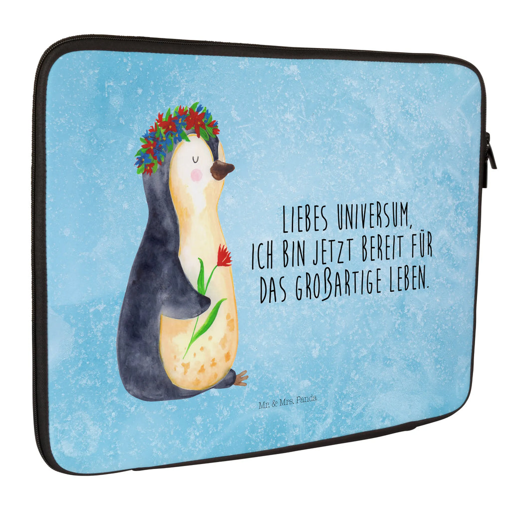 Notebook Tasche Pinguin Blumen Notebook Tasche, Laptop, Computertasche, Tasche, Notebook-Tasche, Notebook-Reisehülle, Notebook Schutz, Pinguin, Pinguine, Blumenkranz, Universum, Leben, Wünsche, Ziele, Lebensziele, Motivation, Lebenslust, Liebeskummer, Geschenkidee