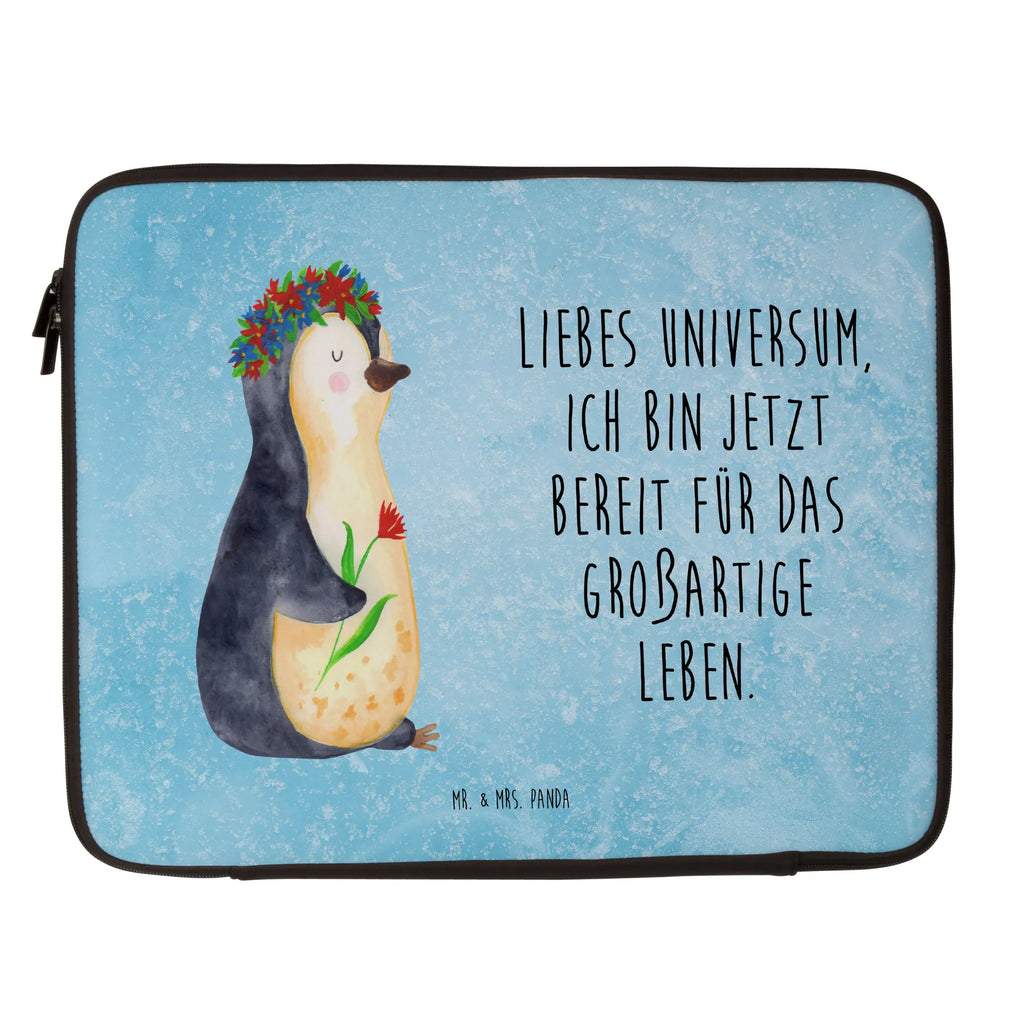 Notebook Tasche Pinguin Blumen Notebook Tasche, Laptop, Computertasche, Tasche, Notebook-Tasche, Notebook-Reisehülle, Notebook Schutz, Pinguin, Pinguine, Blumenkranz, Universum, Leben, Wünsche, Ziele, Lebensziele, Motivation, Lebenslust, Liebeskummer, Geschenkidee