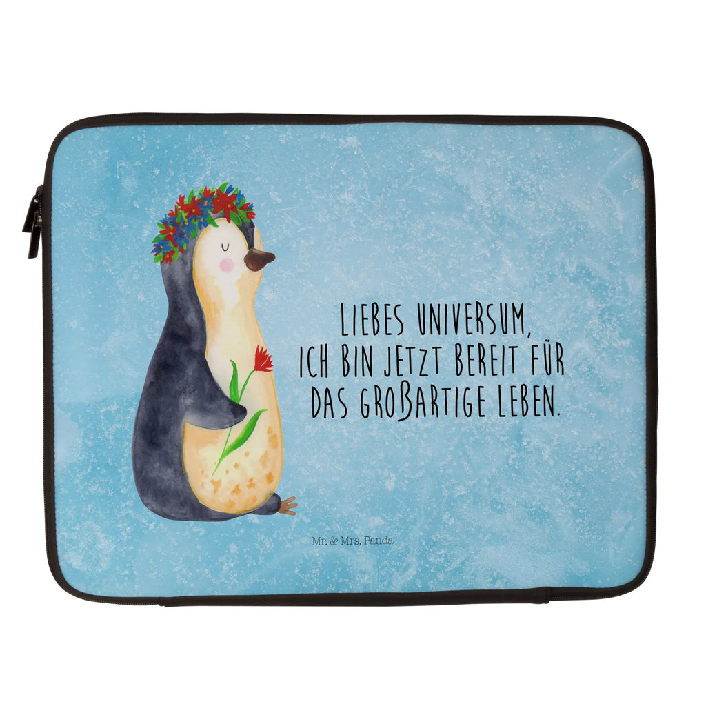 Notebook Tasche Pinguin Blumen Notebook Tasche, Laptop, Computertasche, Tasche, Notebook-Tasche, Notebook-Reisehülle, Notebook Schutz, Pinguin, Pinguine, Blumenkranz, Universum, Leben, Wünsche, Ziele, Lebensziele, Motivation, Lebenslust, Liebeskummer, Geschenkidee