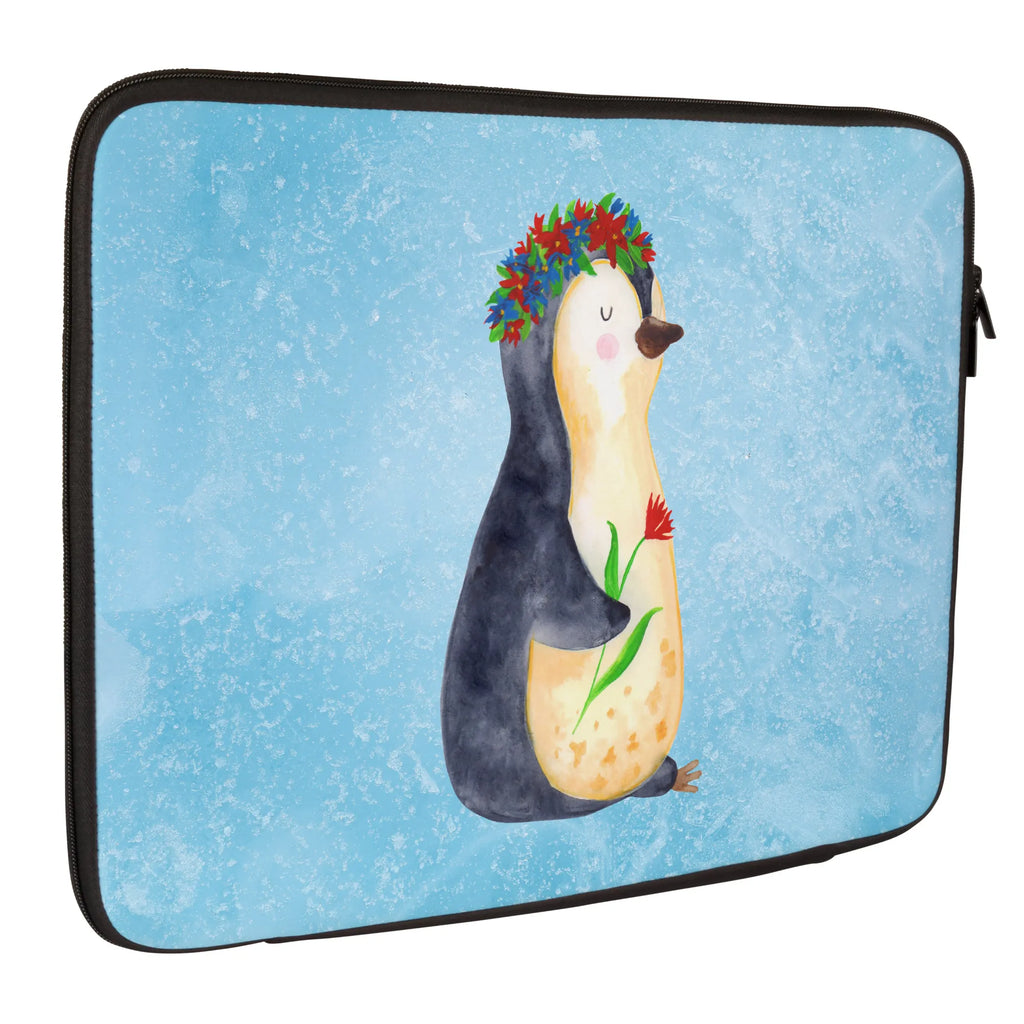 Notebook Tasche Pinguin Blumen Notebook Tasche, Laptop, Computertasche, Tasche, Notebook-Tasche, Notebook-Reisehülle, Notebook Schutz, Pinguin, Pinguine, Blumenkranz, Universum, Leben, Wünsche, Ziele, Lebensziele, Motivation, Lebenslust, Liebeskummer, Geschenkidee