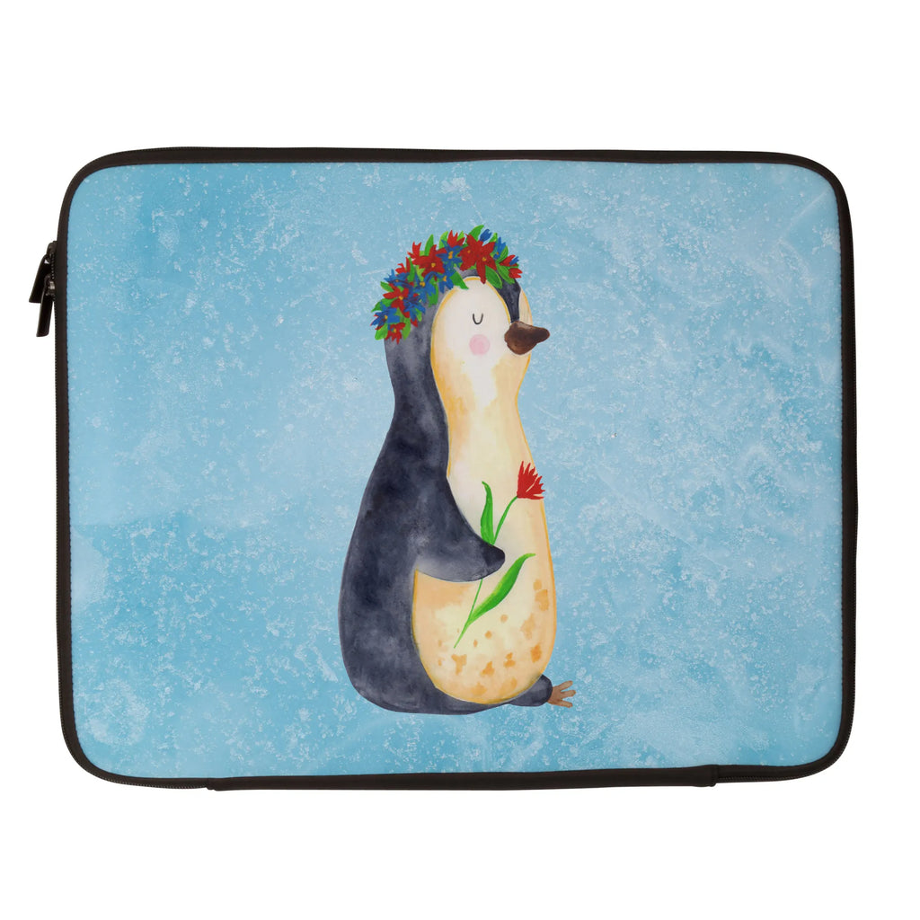 Notebook Tasche Pinguin Blumen Notebook Tasche, Laptop, Computertasche, Tasche, Notebook-Tasche, Notebook-Reisehülle, Notebook Schutz, Pinguin, Pinguine, Blumenkranz, Universum, Leben, Wünsche, Ziele, Lebensziele, Motivation, Lebenslust, Liebeskummer, Geschenkidee