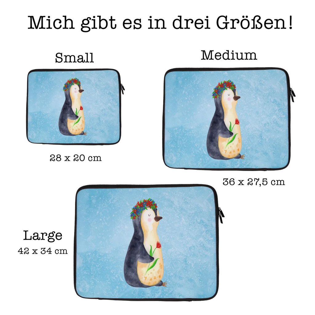 Notebook Tasche Pinguin Blumen Notebook Tasche, Laptop, Computertasche, Tasche, Notebook-Tasche, Notebook-Reisehülle, Notebook Schutz, Pinguin, Pinguine, Blumenkranz, Universum, Leben, Wünsche, Ziele, Lebensziele, Motivation, Lebenslust, Liebeskummer, Geschenkidee