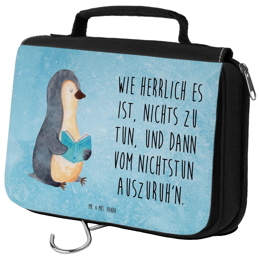 Kulturbeutel Pinguin Buch Kulturbeutel, Zum Aufhängen, Waschtasche, Kosmetiktasche, Damen, Herren, Aufbewahrungstasche, Schminktasche, Kosmetikbeutel, Organizer, Kulturtasche, Schminkutensil, Pinguin, Pinguine, Buch, Lesen, Bücherwurm, Nichtstun, Faulenzen, Ferien, Urlaub, Freizeit