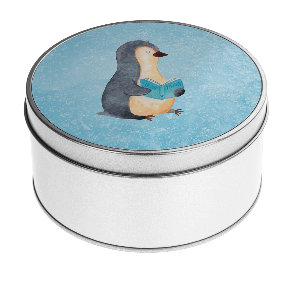 Blechdose rund Pinguin Buch Metalldose, Keksdose, Dose, Vorratsdose, Geschenkbox, Lunchbox, Aufbewahrungsbox, Vorratsdosen, Metallkiste, Metallbox, Metallboxen, Aufbewahrungskiste, Geschenkkiste, Blechdosen mit Deckel, Metallkiste mit Deckel, Vorratsdosen mit Deckel, Metall Dose, Pinguin, Pinguine, Buch, Lesen, Bücherwurm, Nichtstun, Faulenzen, Ferien, Urlaub, Freizeit