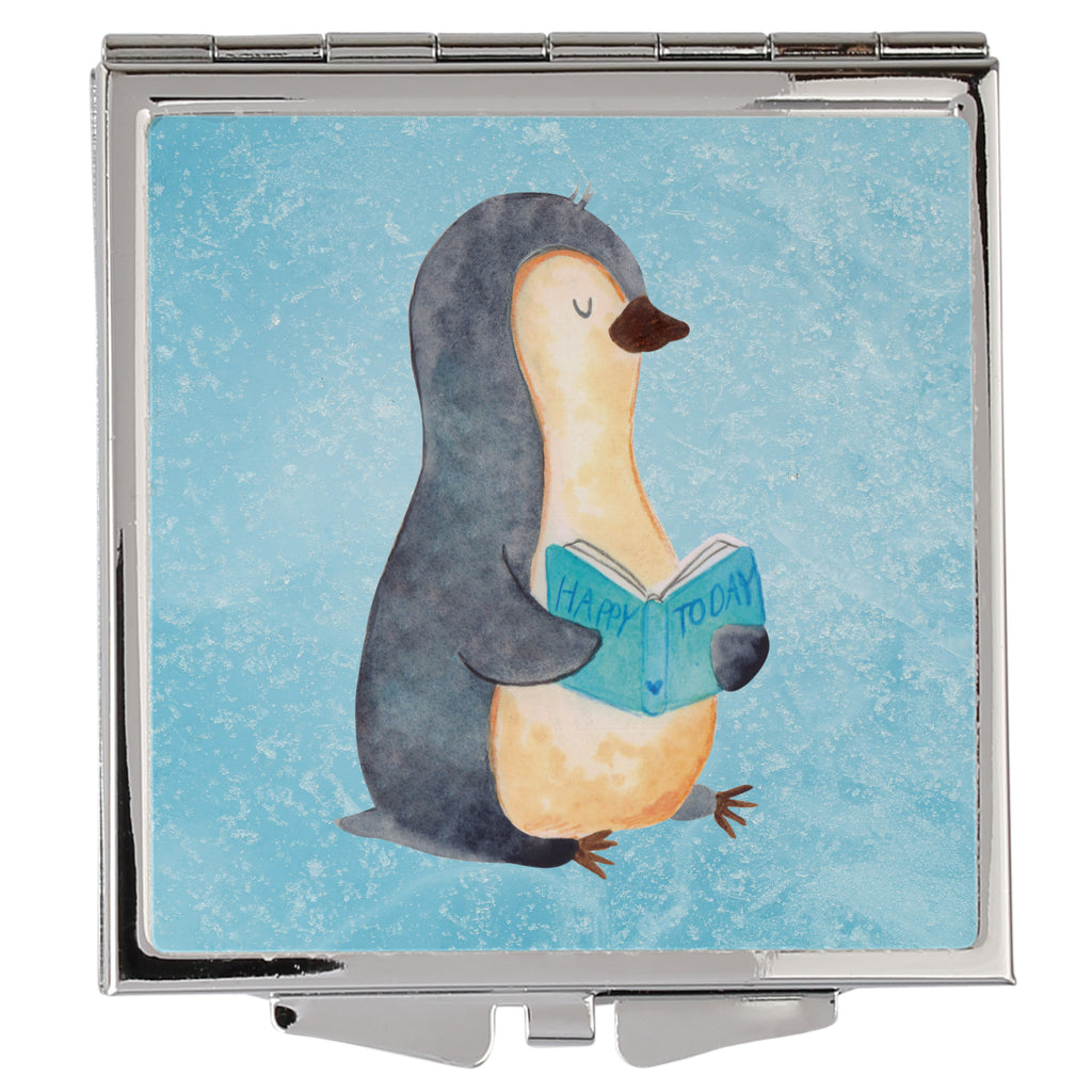 Handtaschenspiegel quadratisch Pinguin Buch Spiegel, Handtasche, Quadrat, silber, schminken, Schminkspiegel, Pinguin, Pinguine, Buch, Lesen, Bücherwurm, Nichtstun, Faulenzen, Ferien, Urlaub, Freizeit