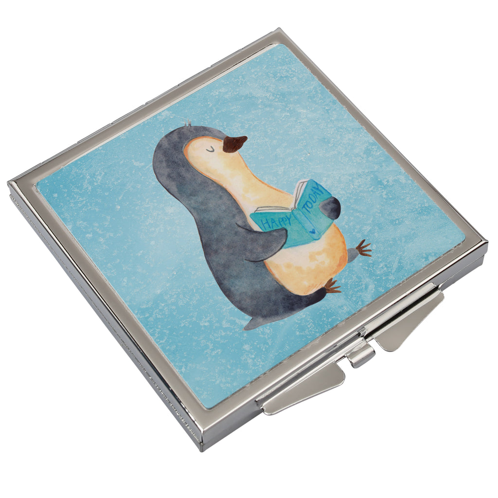 Handtaschenspiegel quadratisch Pinguin Buch Spiegel, Handtasche, Quadrat, silber, schminken, Schminkspiegel, Pinguin, Pinguine, Buch, Lesen, Bücherwurm, Nichtstun, Faulenzen, Ferien, Urlaub, Freizeit