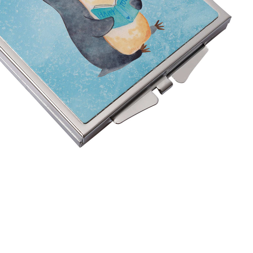 Handtaschenspiegel quadratisch Pinguin Buch Spiegel, Handtasche, Quadrat, silber, schminken, Schminkspiegel, Pinguin, Pinguine, Buch, Lesen, Bücherwurm, Nichtstun, Faulenzen, Ferien, Urlaub, Freizeit