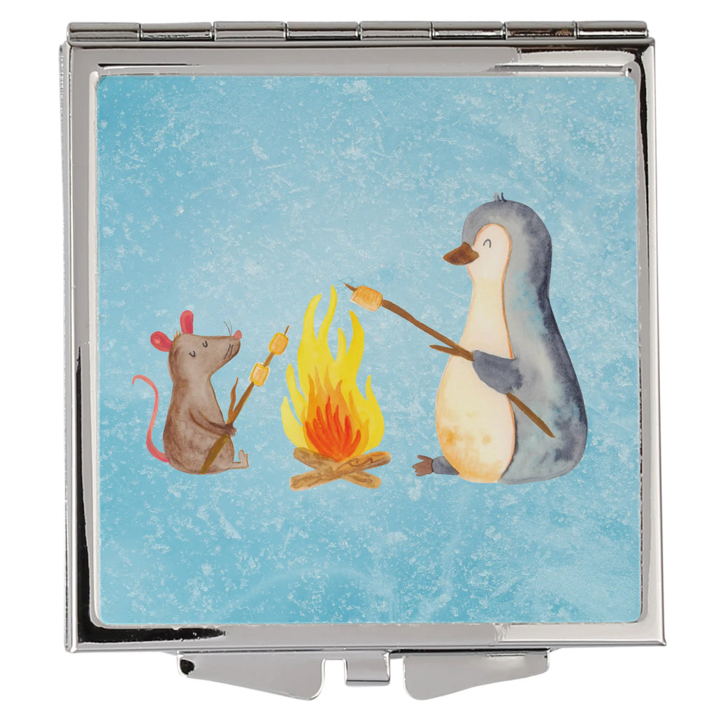 Handtaschenspiegel quadratisch Pinguin Lagerfeuer Spiegel, Handtasche, Quadrat, silber, schminken, Schminkspiegel, Pinguin, Maus, Pinguine, Lagerfeuer, Leben, Arbeit, Job, Motivation, Büro, Büroalltag, Lebensspruch, Lebensmotivation, Neustart, Liebe, grillen, Feuer, Marshmallows