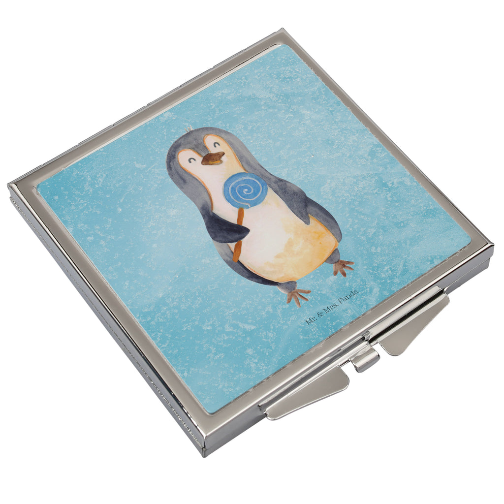 Handtaschenspiegel quadratisch Pinguin Lolli Spiegel, Handtasche, Quadrat, silber, schminken, Schminkspiegel, Pinguin, Pinguine, Lolli, Süßigkeiten, Blödsinn, Spruch, Rebell, Gauner, Ganove, Rabauke