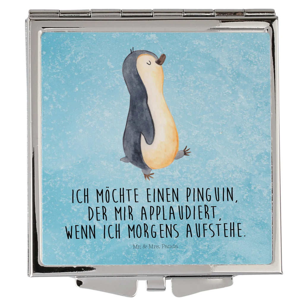 Handtaschenspiegel quadratisch Pinguin marschieren Spiegel, Handtasche, Quadrat, silber, schminken, Schminkspiegel, Pinguin, Pinguine, Frühaufsteher, Langschläfer, Bruder, Schwester, Familie