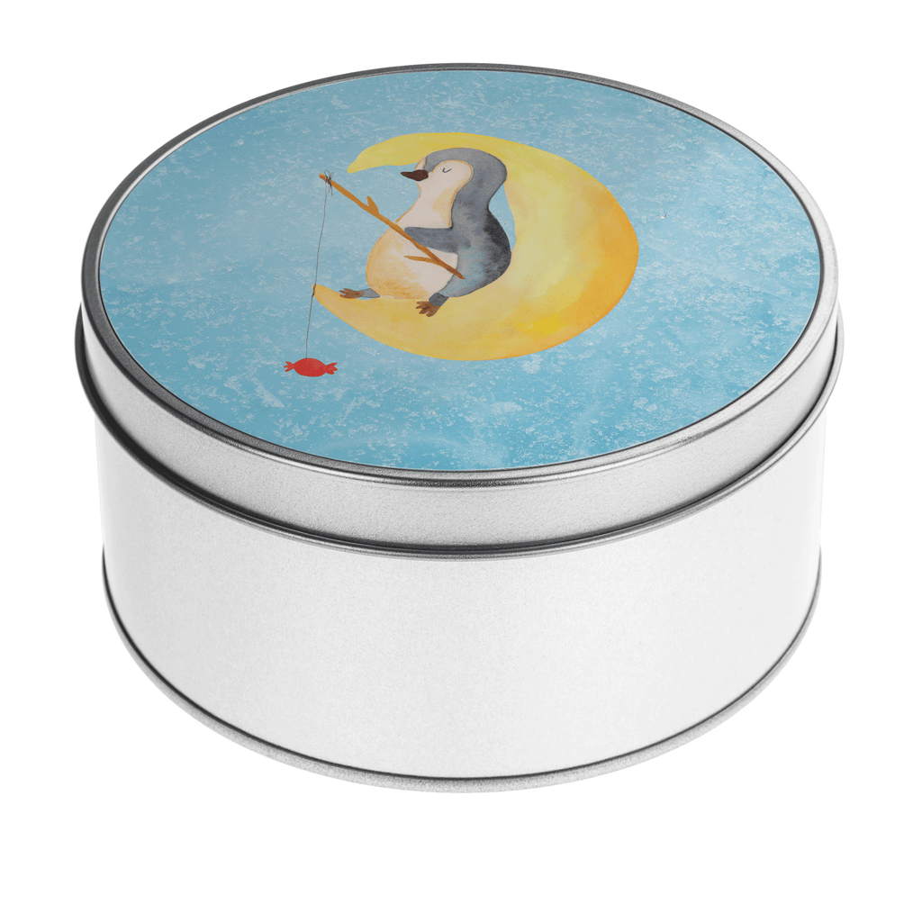 Blechdose rund Pinguin Mond Metalldose, Keksdose, Dose, Vorratsdose, Geschenkbox, Lunchbox, Aufbewahrungsbox, Vorratsdosen, Metallkiste, Metallbox, Metallboxen, Aufbewahrungskiste, Geschenkkiste, Blechdosen mit Deckel, Metallkiste mit Deckel, Vorratsdosen mit Deckel, Metall Dose, Pinguin, Pinguine, Spruch, schlafen, Nachtruhe, Einschlafen, Schlafzimmer, Schlafstörungen, Gästezimmer