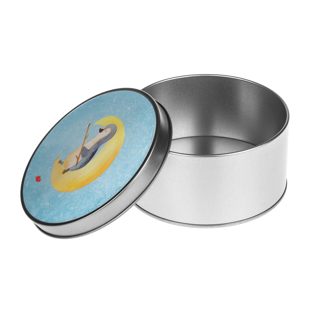 Blechdose rund Pinguin Mond Metalldose, Keksdose, Dose, Vorratsdose, Geschenkbox, Lunchbox, Aufbewahrungsbox, Vorratsdosen, Metallkiste, Metallbox, Metallboxen, Aufbewahrungskiste, Geschenkkiste, Blechdosen mit Deckel, Metallkiste mit Deckel, Vorratsdosen mit Deckel, Metall Dose, Pinguin, Pinguine, Spruch, schlafen, Nachtruhe, Einschlafen, Schlafzimmer, Schlafstörungen, Gästezimmer