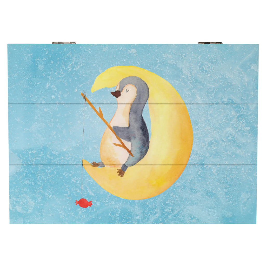 Holzkiste Pinguin Mond Holzkiste, Kiste, Schatzkiste, Truhe, Schatulle, XXL, Erinnerungsbox, Erinnerungskiste, Dekokiste, Aufbewahrungsbox, Geschenkbox, Geschenkdose, Pinguin, Pinguine, Spruch, schlafen, Nachtruhe, Einschlafen, Schlafzimmer, Schlafstörungen, Gästezimmer