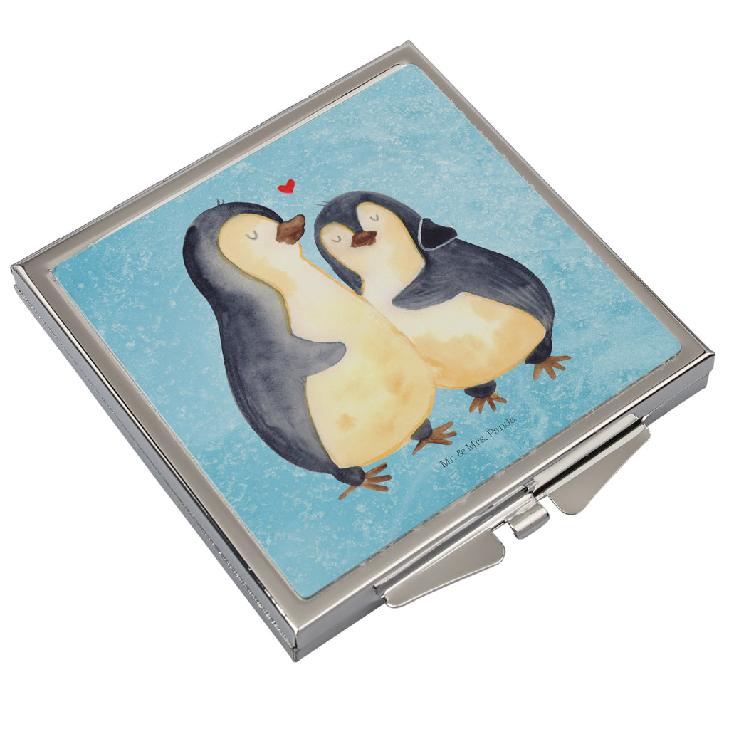 Handtaschenspiegel quadratisch Pinguin umarmen Spiegel, Handtasche, Quadrat, silber, schminken, Schminkspiegel, Pinguin, Liebe, Liebespaar, Liebesbeweis, Liebesgeschenk, Verlobung, Jahrestag, Hochzeitstag, Hochzeit, Hochzeitsgeschenk