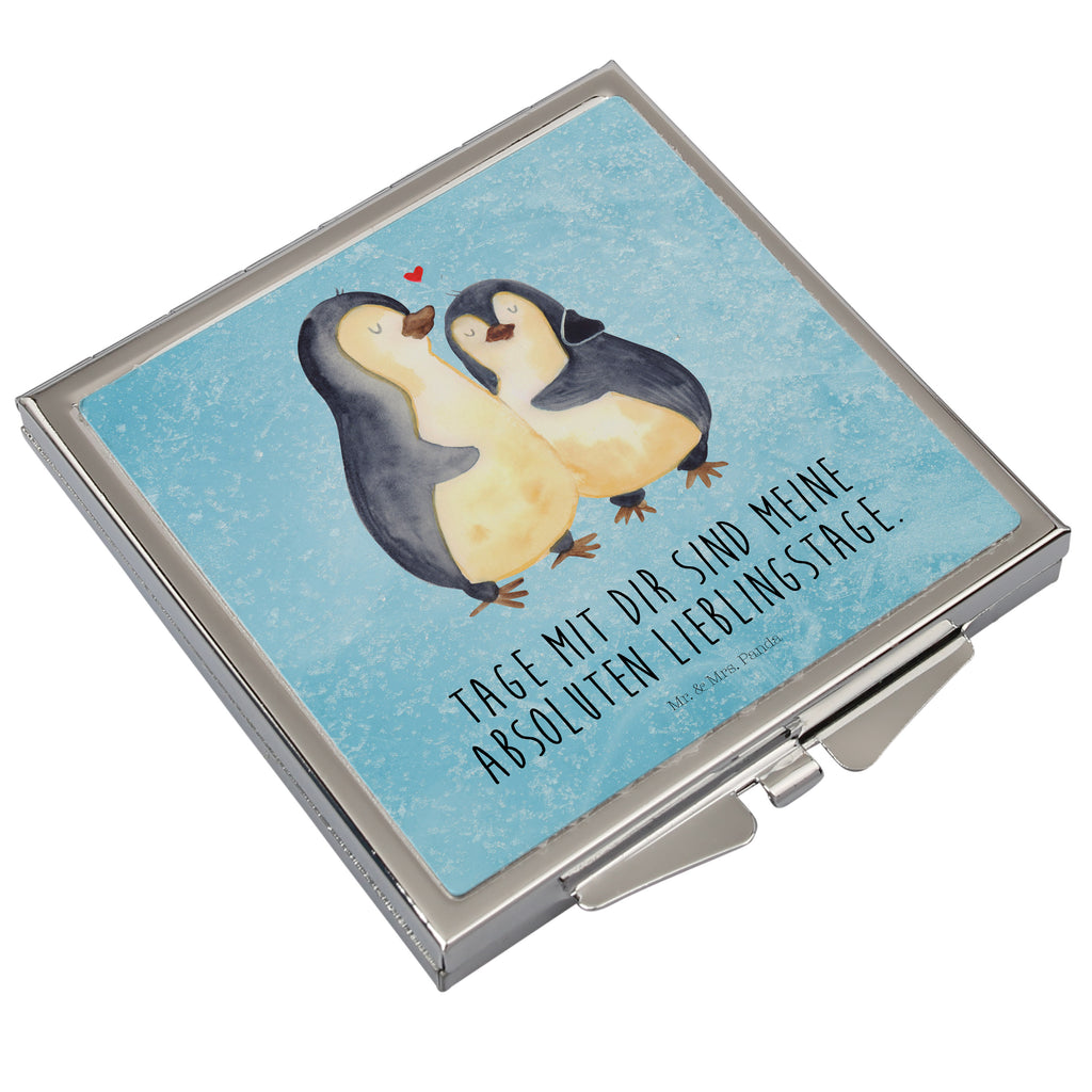 Handtaschenspiegel quadratisch Pinguin umarmen Spiegel, Handtasche, Quadrat, silber, schminken, Schminkspiegel, Pinguin, Liebe, Liebespaar, Liebesbeweis, Liebesgeschenk, Verlobung, Jahrestag, Hochzeitstag, Hochzeit, Hochzeitsgeschenk