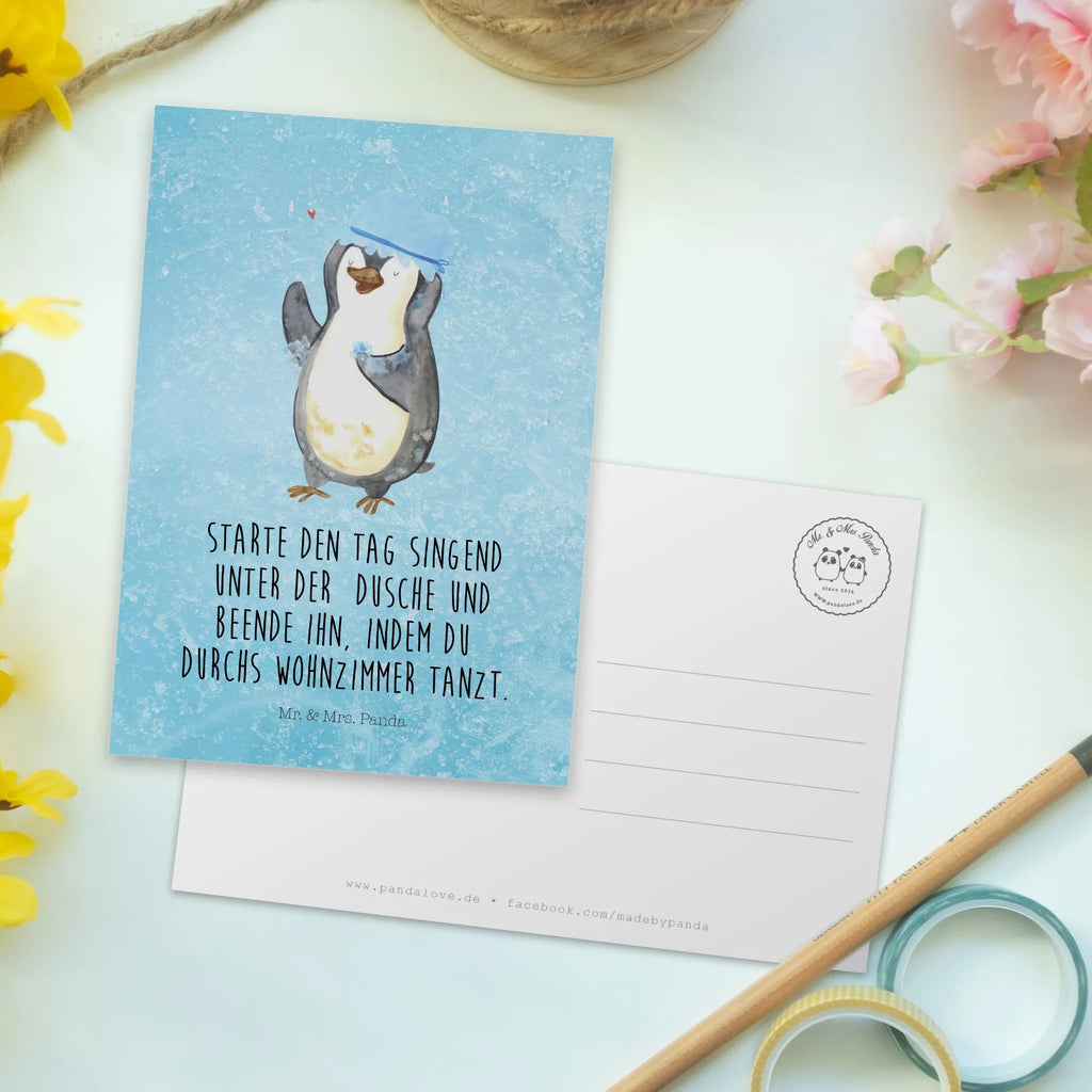 Postkarte Pinguin Duschen Postkarte, Karte, Geschenkkarte, Grußkarte, Einladung, Ansichtskarte, Geburtstagskarte, Einladungskarte, Dankeskarte, Ansichtskarten, Einladung Geburtstag, Einladungskarten Geburtstag, Pinguin, Pinguine, Dusche, duschen, Lebensmotto, Motivation, Neustart, Neuanfang, glücklich sein