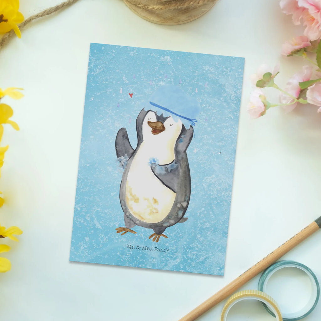 Postkarte Pinguin Duschen Postkarte, Karte, Geschenkkarte, Grußkarte, Einladung, Ansichtskarte, Geburtstagskarte, Einladungskarte, Dankeskarte, Ansichtskarten, Einladung Geburtstag, Einladungskarten Geburtstag, Pinguin, Pinguine, Dusche, duschen, Lebensmotto, Motivation, Neustart, Neuanfang, glücklich sein