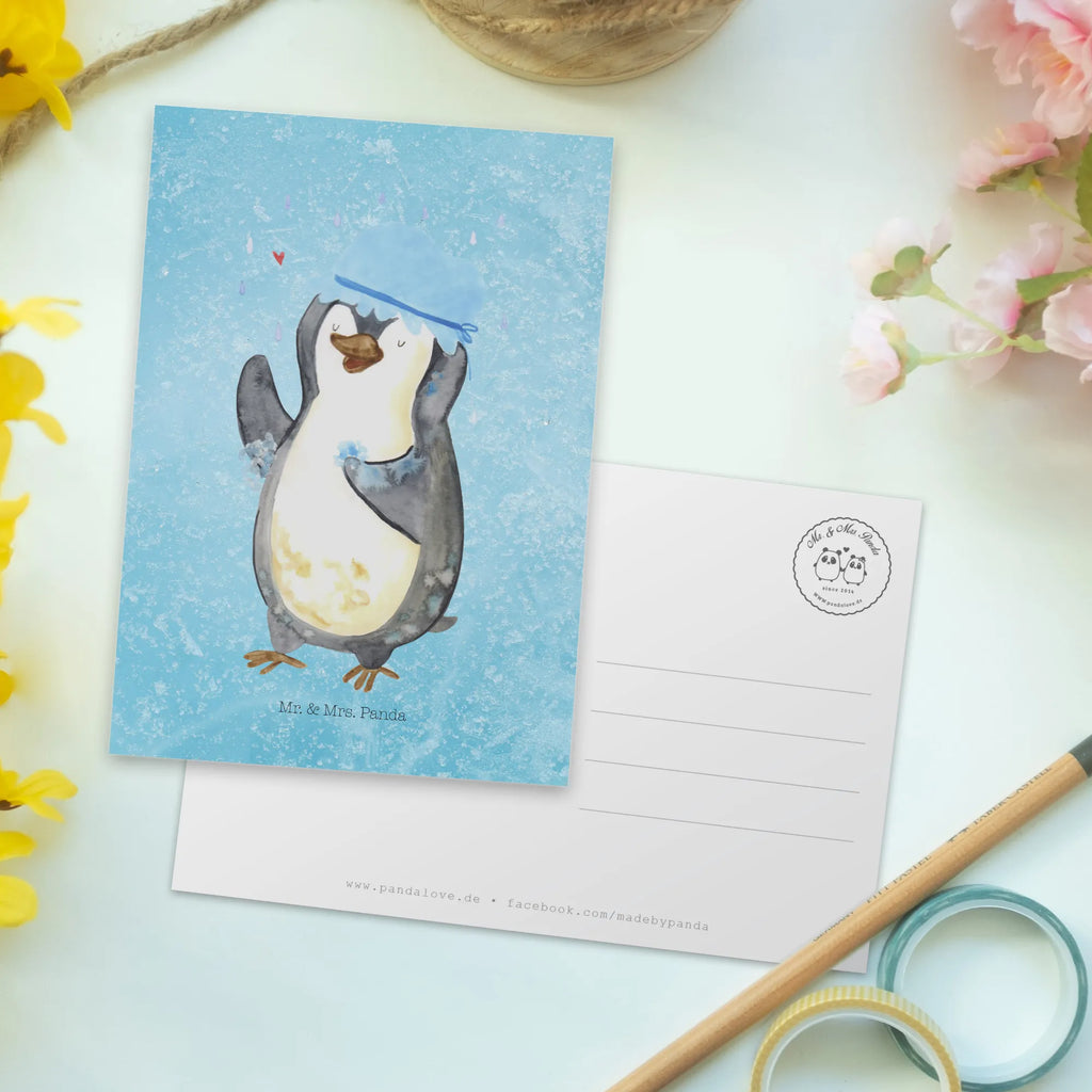 Postkarte Pinguin Duschen Postkarte, Karte, Geschenkkarte, Grußkarte, Einladung, Ansichtskarte, Geburtstagskarte, Einladungskarte, Dankeskarte, Ansichtskarten, Einladung Geburtstag, Einladungskarten Geburtstag, Pinguin, Pinguine, Dusche, duschen, Lebensmotto, Motivation, Neustart, Neuanfang, glücklich sein