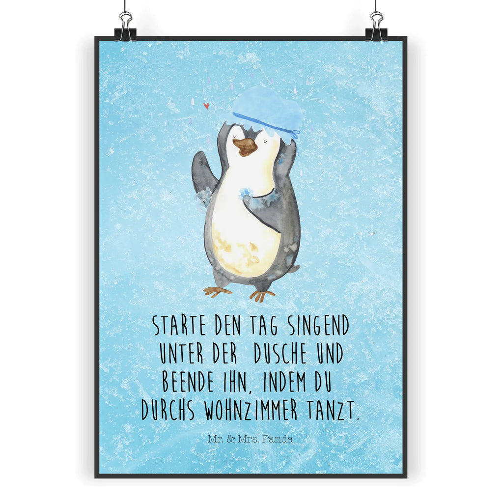 Poster Pinguin Duschen Poster, Wandposter, Bild, Wanddeko, Küchenposter, Kinderposter, Wanddeko Bild, Raumdekoration, Wanddekoration, Handgemaltes Poster, Mr. & Mrs. Panda Poster, Designposter, Kunstdruck, Posterdruck, Pinguin, Pinguine, Dusche, duschen, Lebensmotto, Motivation, Neustart, Neuanfang, glücklich sein