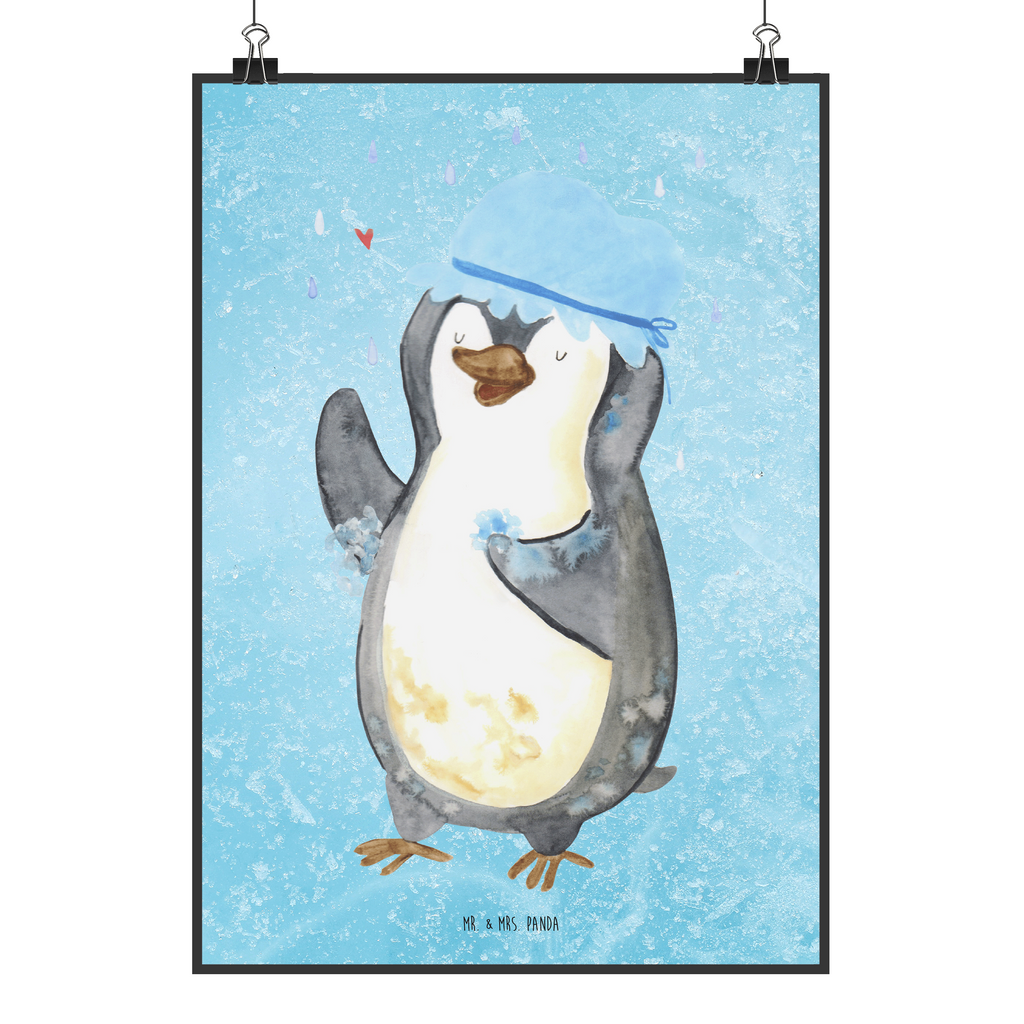 Poster Pinguin Duschen Poster, Wandposter, Bild, Wanddeko, Küchenposter, Kinderposter, Wanddeko Bild, Raumdekoration, Wanddekoration, Handgemaltes Poster, Mr. & Mrs. Panda Poster, Designposter, Kunstdruck, Posterdruck, Pinguin, Pinguine, Dusche, duschen, Lebensmotto, Motivation, Neustart, Neuanfang, glücklich sein