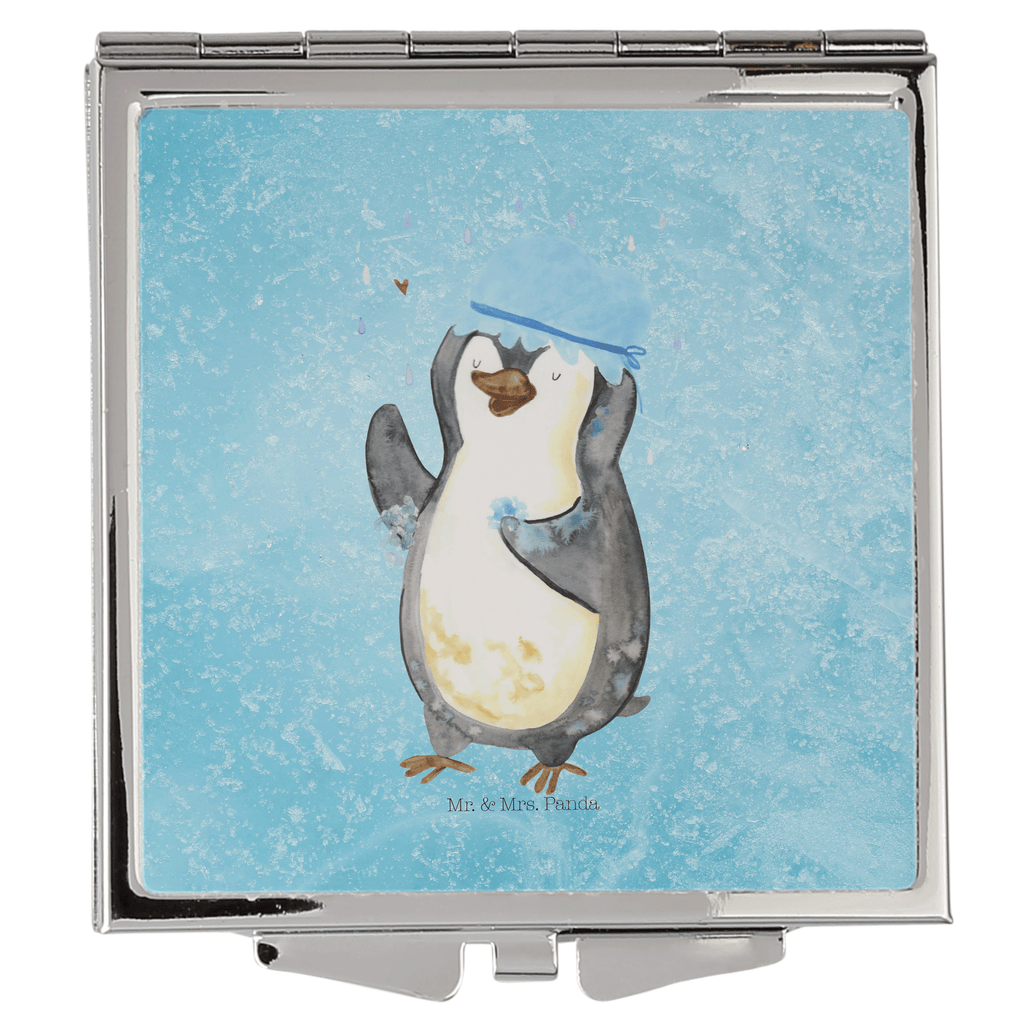 Handtaschenspiegel quadratisch Pinguin Duschen Spiegel, Handtasche, Quadrat, silber, schminken, Schminkspiegel, Pinguin, Pinguine, Dusche, duschen, Lebensmotto, Motivation, Neustart, Neuanfang, glücklich sein