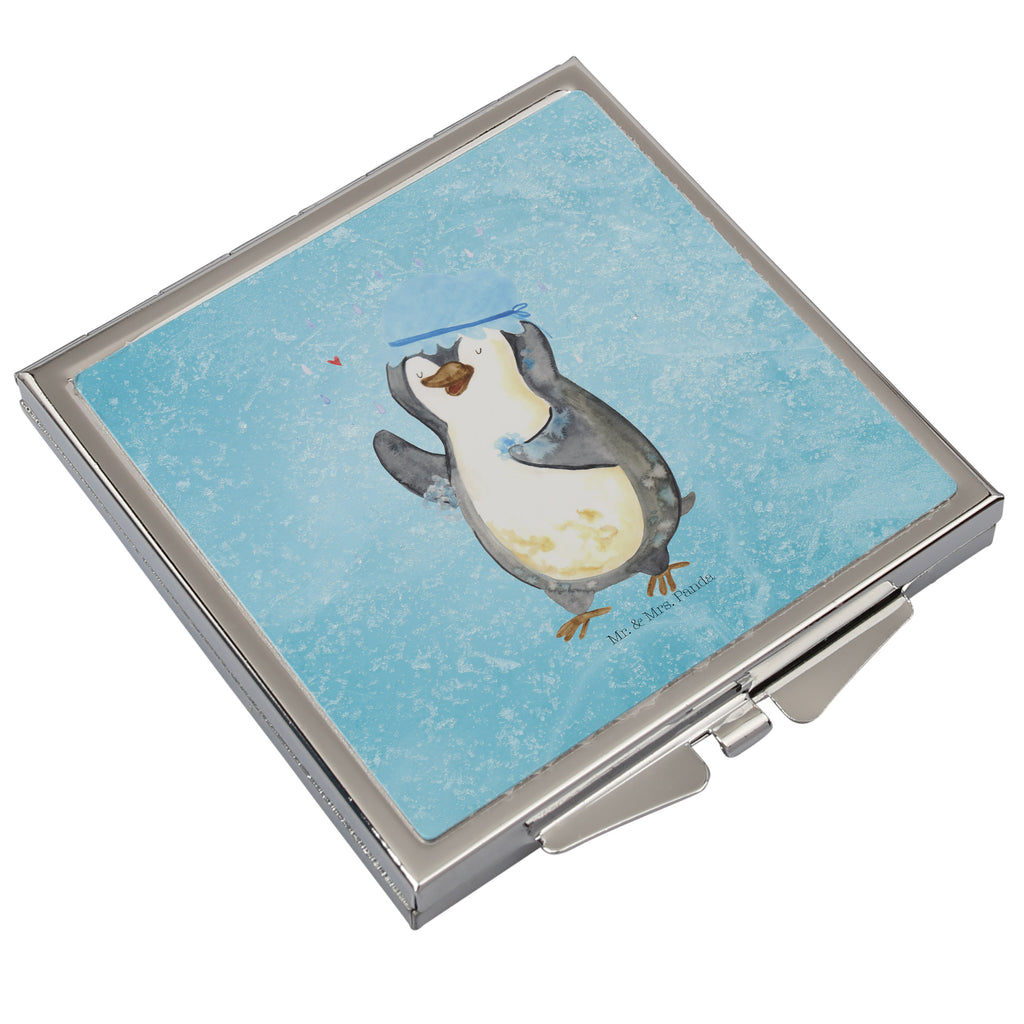 Handtaschenspiegel quadratisch Pinguin Duschen Spiegel, Handtasche, Quadrat, silber, schminken, Schminkspiegel, Pinguin, Pinguine, Dusche, duschen, Lebensmotto, Motivation, Neustart, Neuanfang, glücklich sein