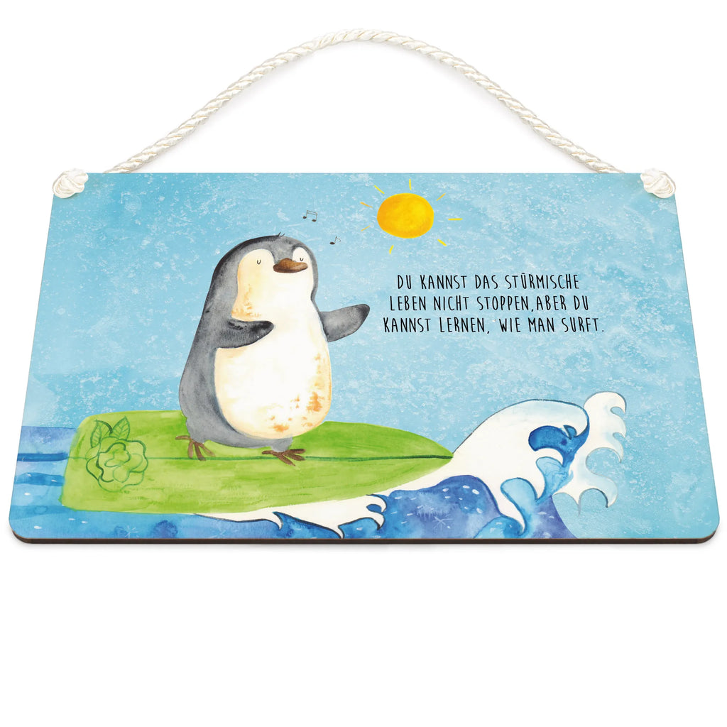 Deko Schild Pinguin Surfer Dekoschild, Deko Schild, Schild, Tür Schild, Türschild, Holzschild, Wandschild, Wanddeko, Pinguin, Pinguine, surfen, Surfer, Hawaii, Urlaub, Wellen, Wellen reiten, Portugal