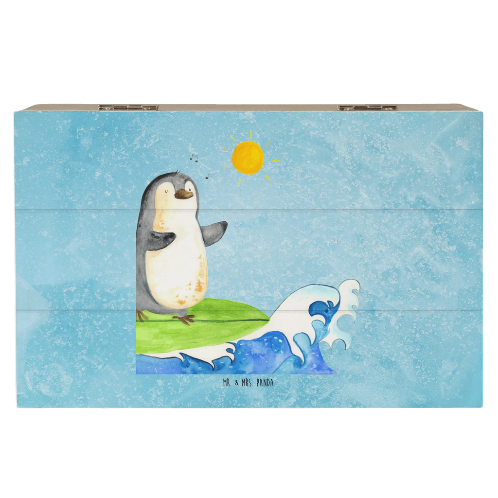 Holzkiste Pinguin Surfer Holzkiste, Kiste, Schatzkiste, Truhe, Schatulle, XXL, Erinnerungsbox, Erinnerungskiste, Dekokiste, Aufbewahrungsbox, Geschenkbox, Geschenkdose, Pinguin, Pinguine, surfen, Surfer, Hawaii, Urlaub, Wellen, Wellen reiten, Portugal